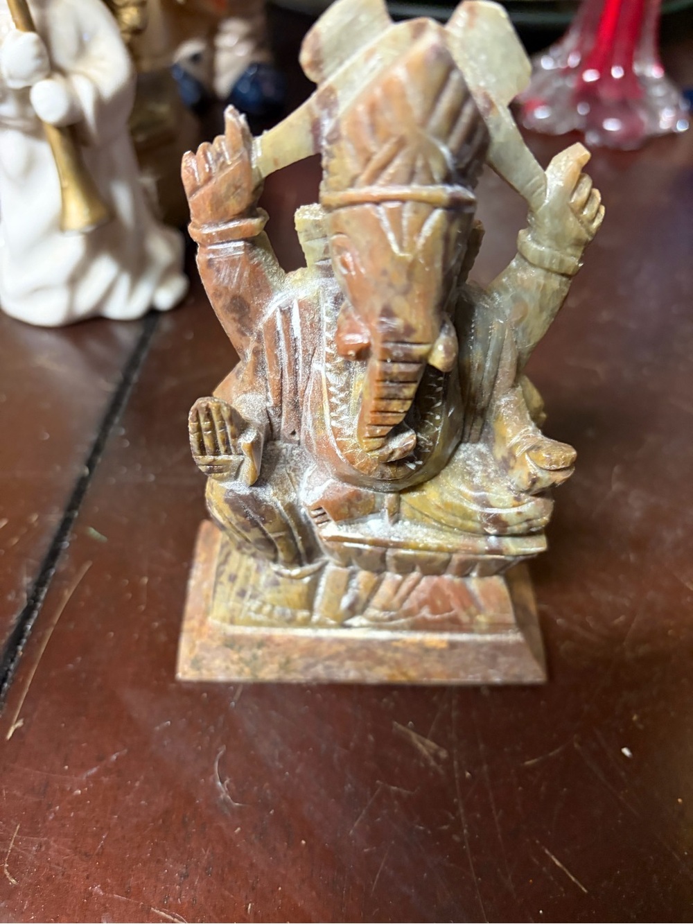 Carved Stone Ganesha Figurine in Warm Brown Tones